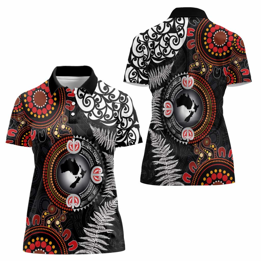 Australia and New Zealand Together Women Polo Shirt Aboriginal and Maori Art Tattoo