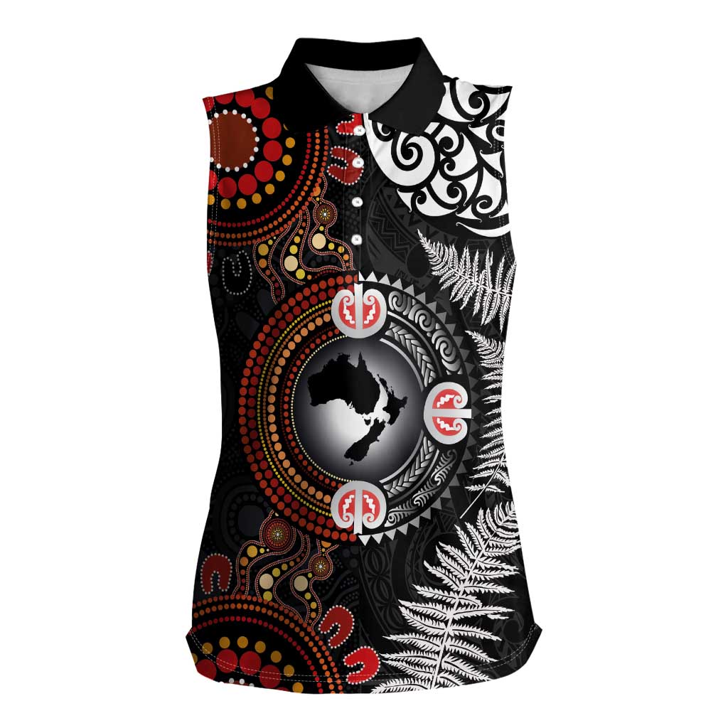 Australia and New Zealand Together Women Sleeveless Polo Shirt Aboriginal and Maori Art Tattoo