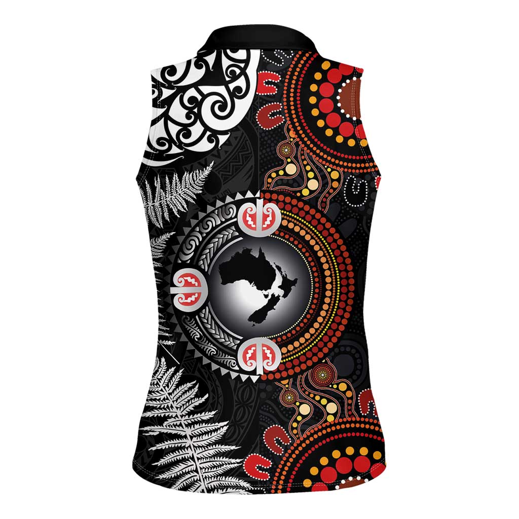 Australia and New Zealand Together Women Sleeveless Polo Shirt Aboriginal and Maori Art Tattoo