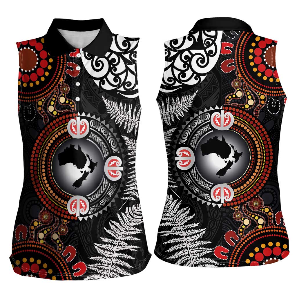 Australia and New Zealand Together Women Sleeveless Polo Shirt Aboriginal and Maori Art Tattoo