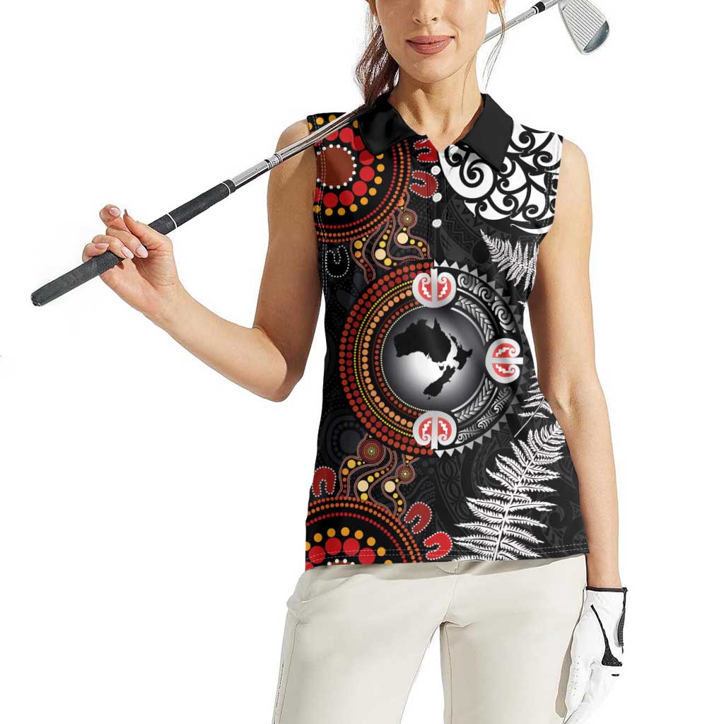 Australia and New Zealand Together Women Sleeveless Polo Shirt Aboriginal and Maori Art Tattoo