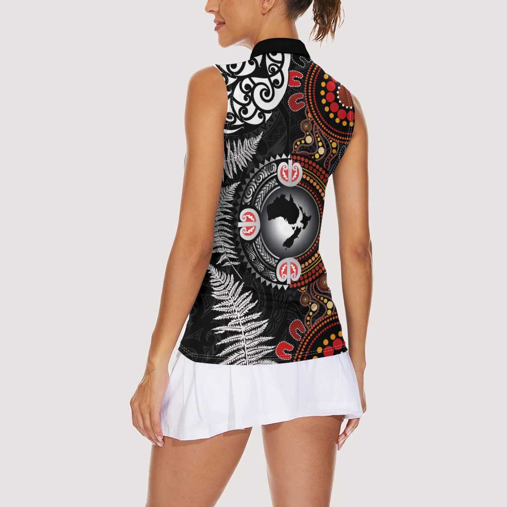 Australia and New Zealand Together Women Sleeveless Polo Shirt Aboriginal and Maori Art Tattoo