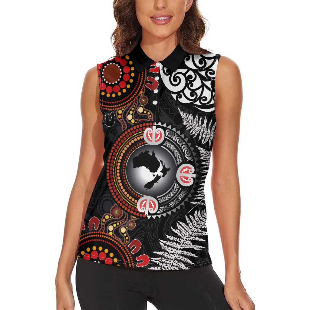 Australia and New Zealand Together Women Sleeveless Polo Shirt Aboriginal and Maori Art Tattoo