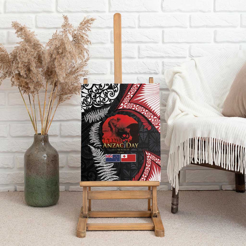 Tonga and New Zealand ANZAC Day Canvas Wall Art Gallipoli Lest We Forget Ngatu Art Tribal and Maori Tattoo with Fern LT03