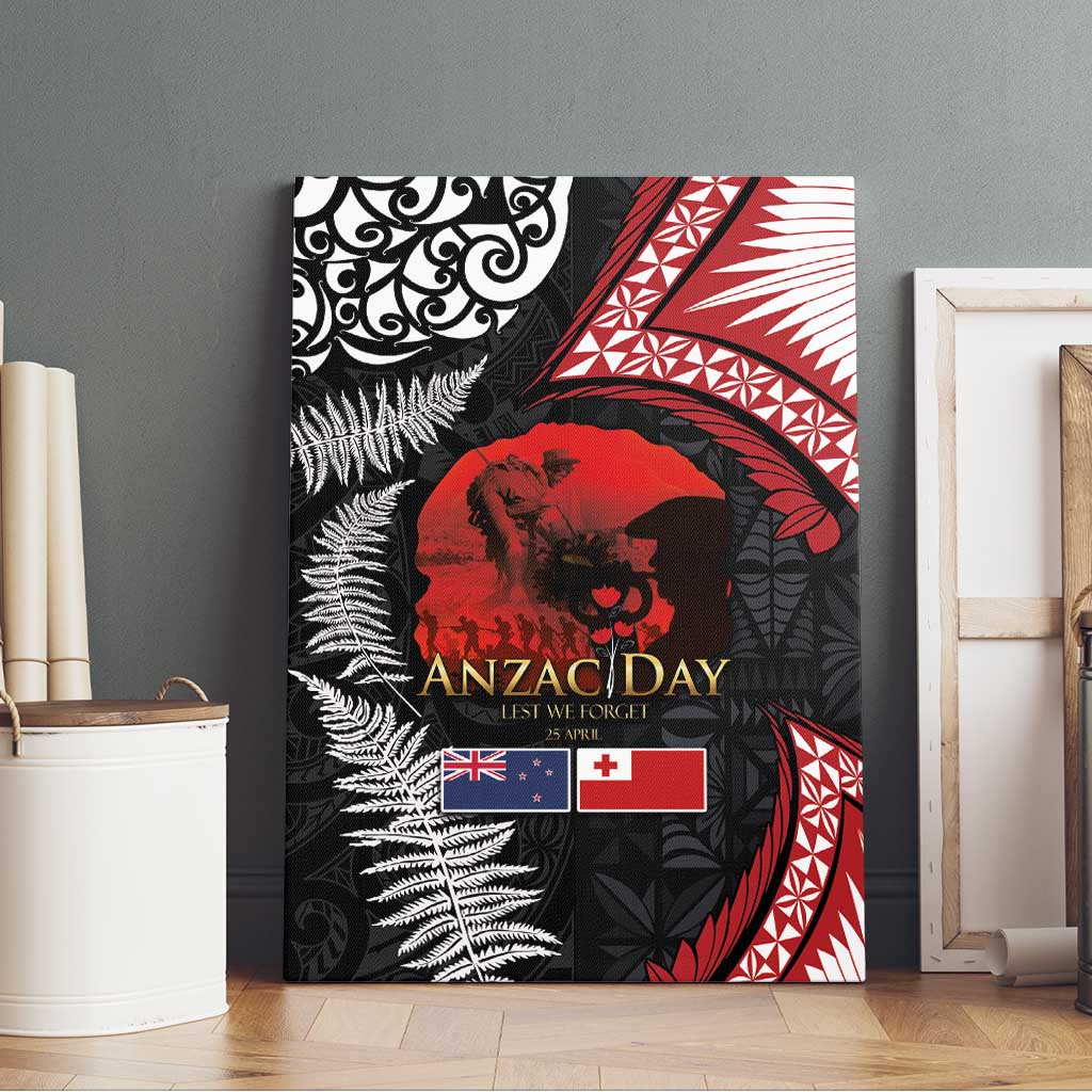 Tonga and New Zealand ANZAC Day Canvas Wall Art Gallipoli Lest We Forget Ngatu Art Tribal and Maori Tattoo with Fern LT03