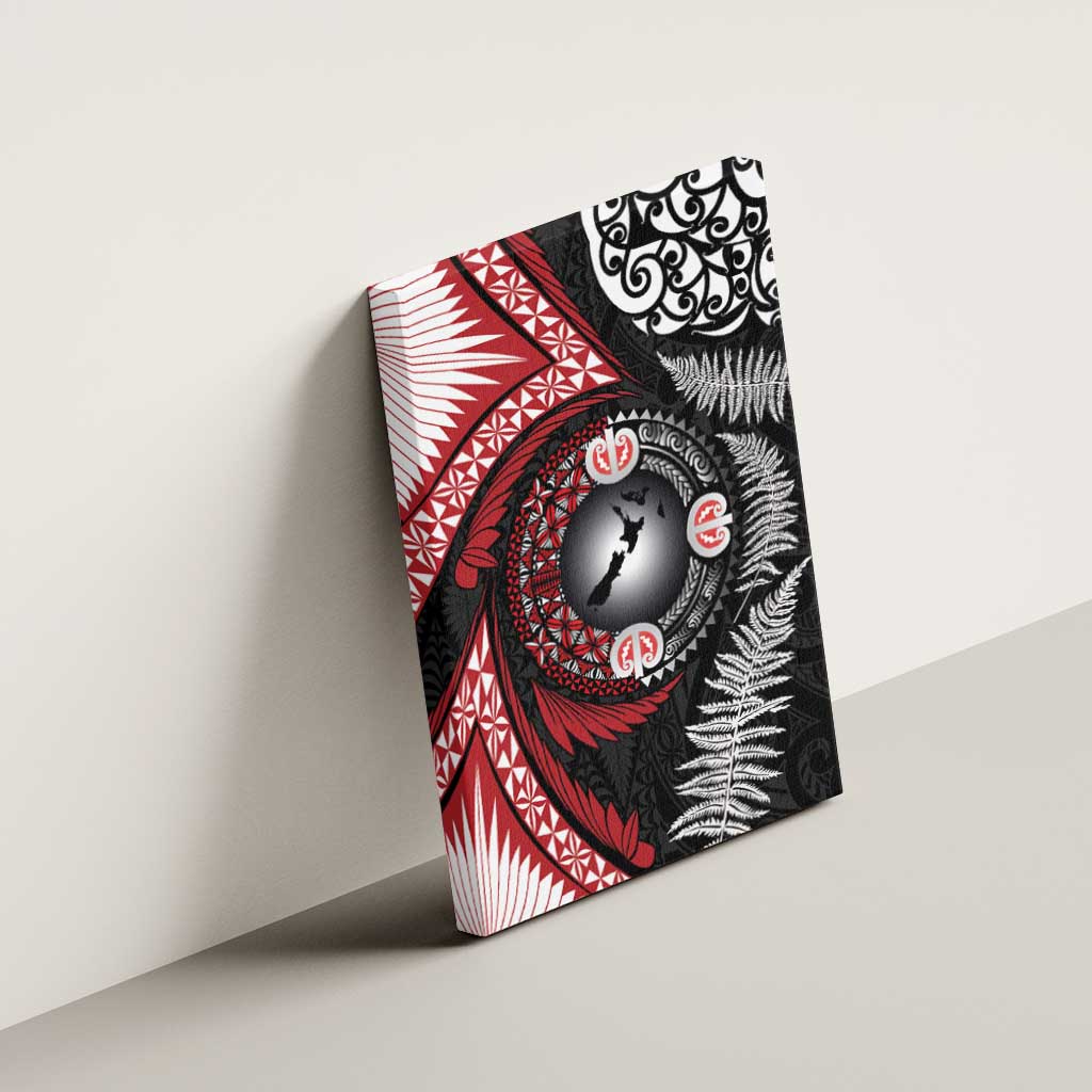 Tonga and New Zealand Together Canvas Wall Art Ngatu Art Tribal Maori Tattoo and Silver Fern