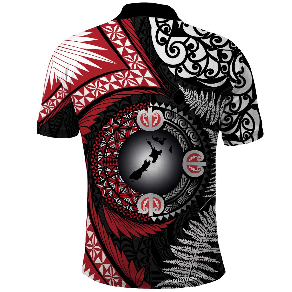 Tonga and New Zealand Together Polo Shirt Ngatu Art Tribal Maori Tattoo and Silver Fern