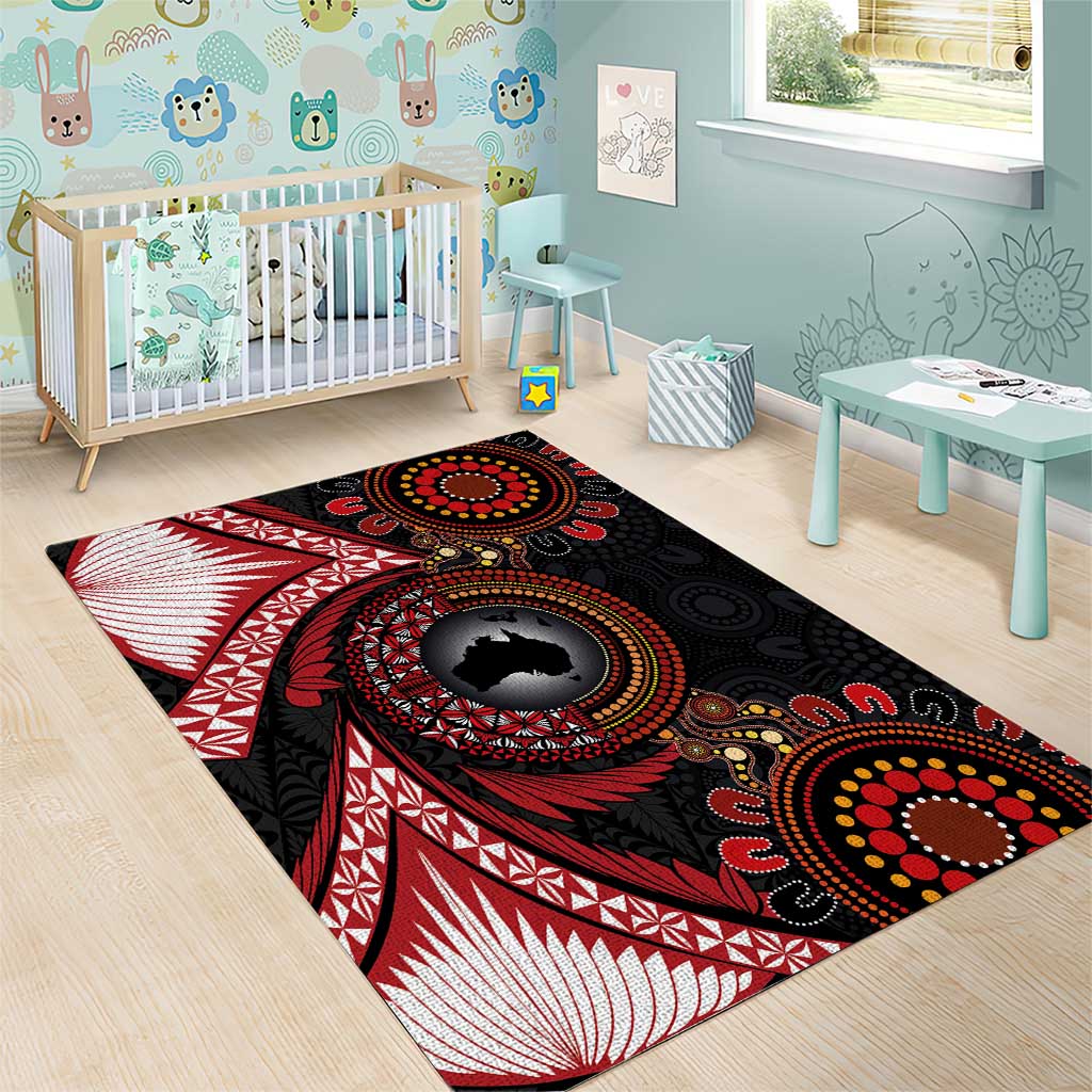 Tonga and Australia Together Area Rug Ngatu Art Tribal Aboriginal Tattoo Pattern