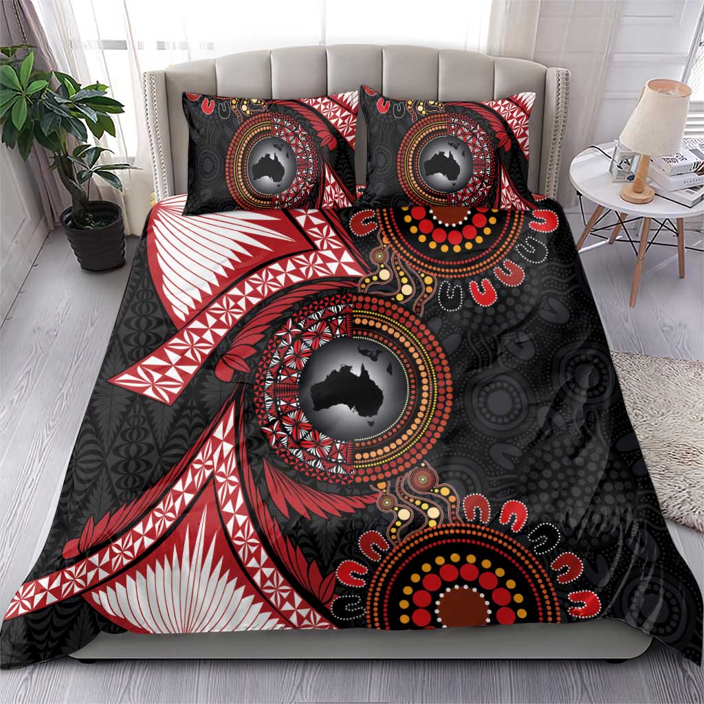 Tonga and Australia Together Bedding Set Ngatu Art Tribal Aboriginal Tattoo Pattern