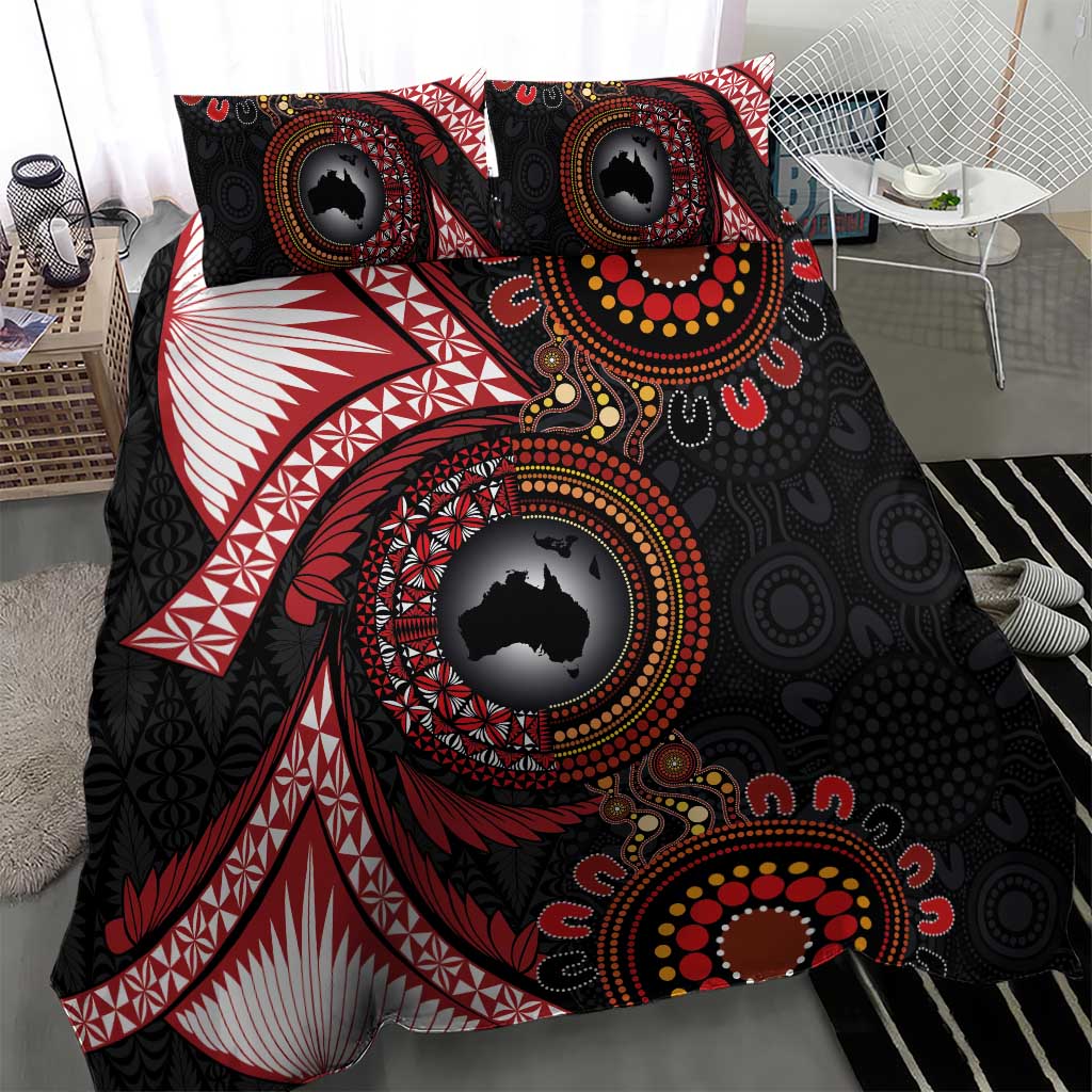 Tonga and Australia Together Bedding Set Ngatu Art Tribal Aboriginal Tattoo Pattern