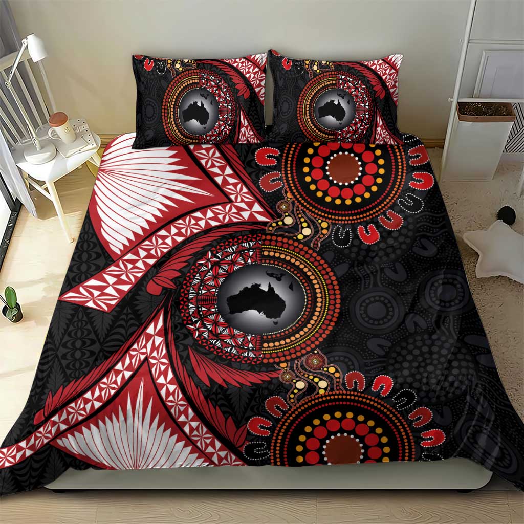 Tonga and Australia Together Bedding Set Ngatu Art Tribal Aboriginal Tattoo Pattern