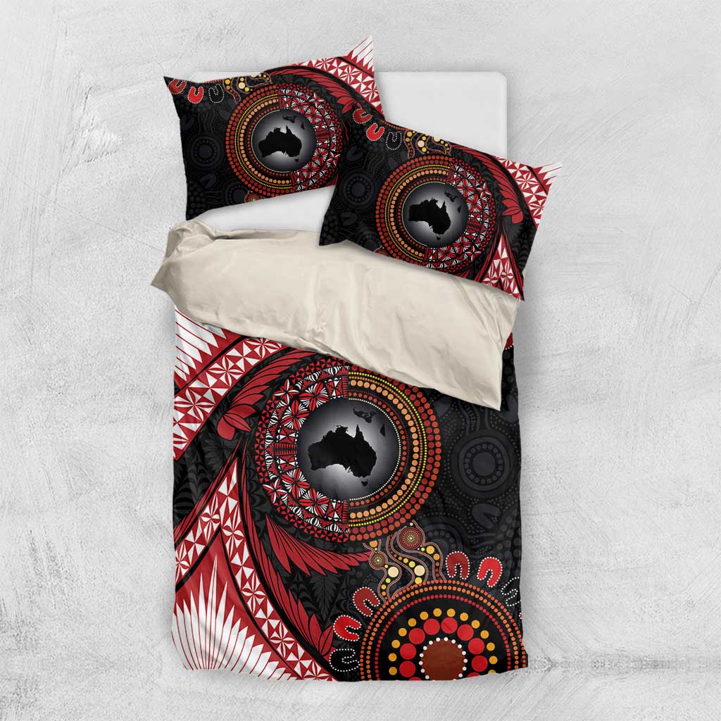 Tonga and Australia Together Bedding Set Ngatu Art Tribal Aboriginal Tattoo Pattern