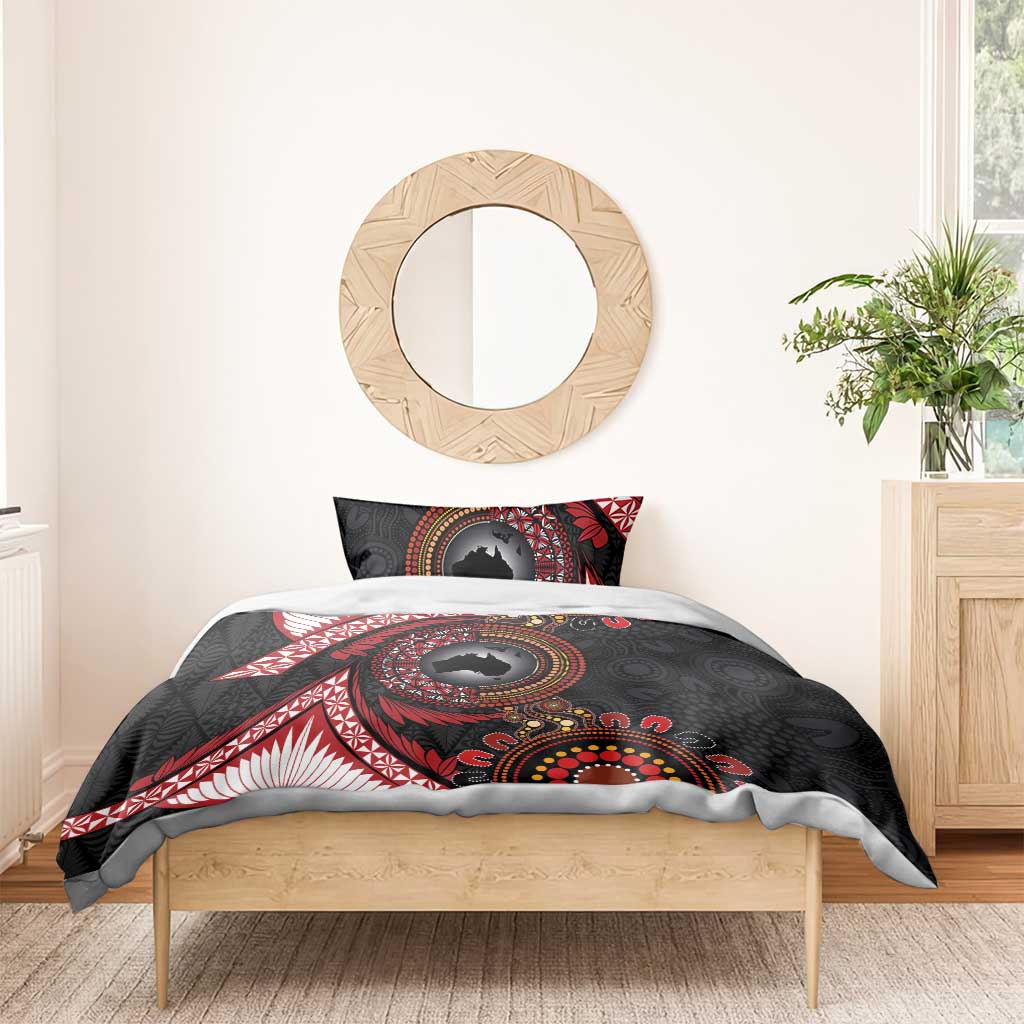 Tonga and Australia Together Bedding Set Ngatu Art Tribal Aboriginal Tattoo Pattern