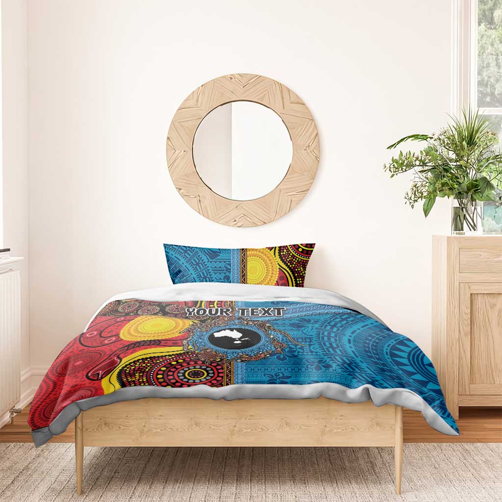 Personalised Australia and Fiji Together Bedding Set Tribal Palm Tree with Tapa and Aboriginal Animals Half Style