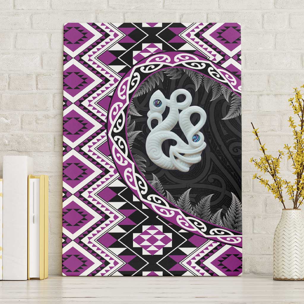 Purple Taniko Motif Aotearoa Manaia and Silver Fern Canvas Wall Art