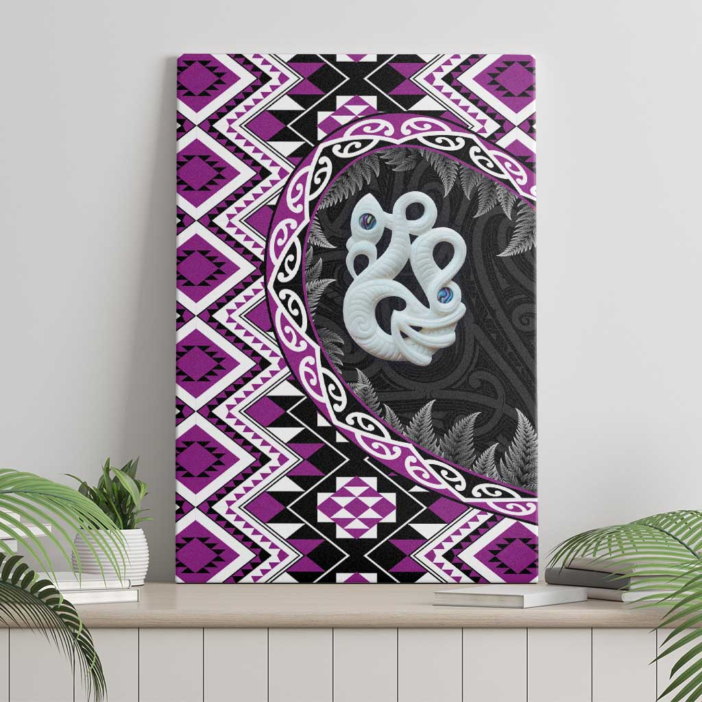 Purple Taniko Motif Aotearoa Manaia and Silver Fern Canvas Wall Art