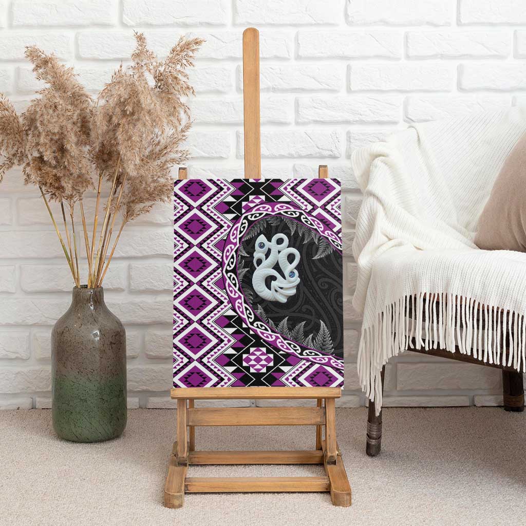 Purple Taniko Motif Aotearoa Manaia and Silver Fern Canvas Wall Art