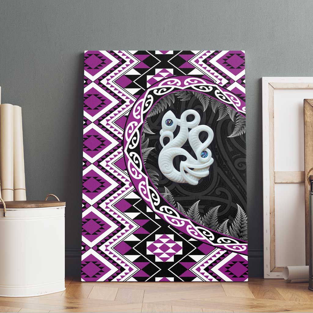 Purple Taniko Motif Aotearoa Manaia and Silver Fern Canvas Wall Art