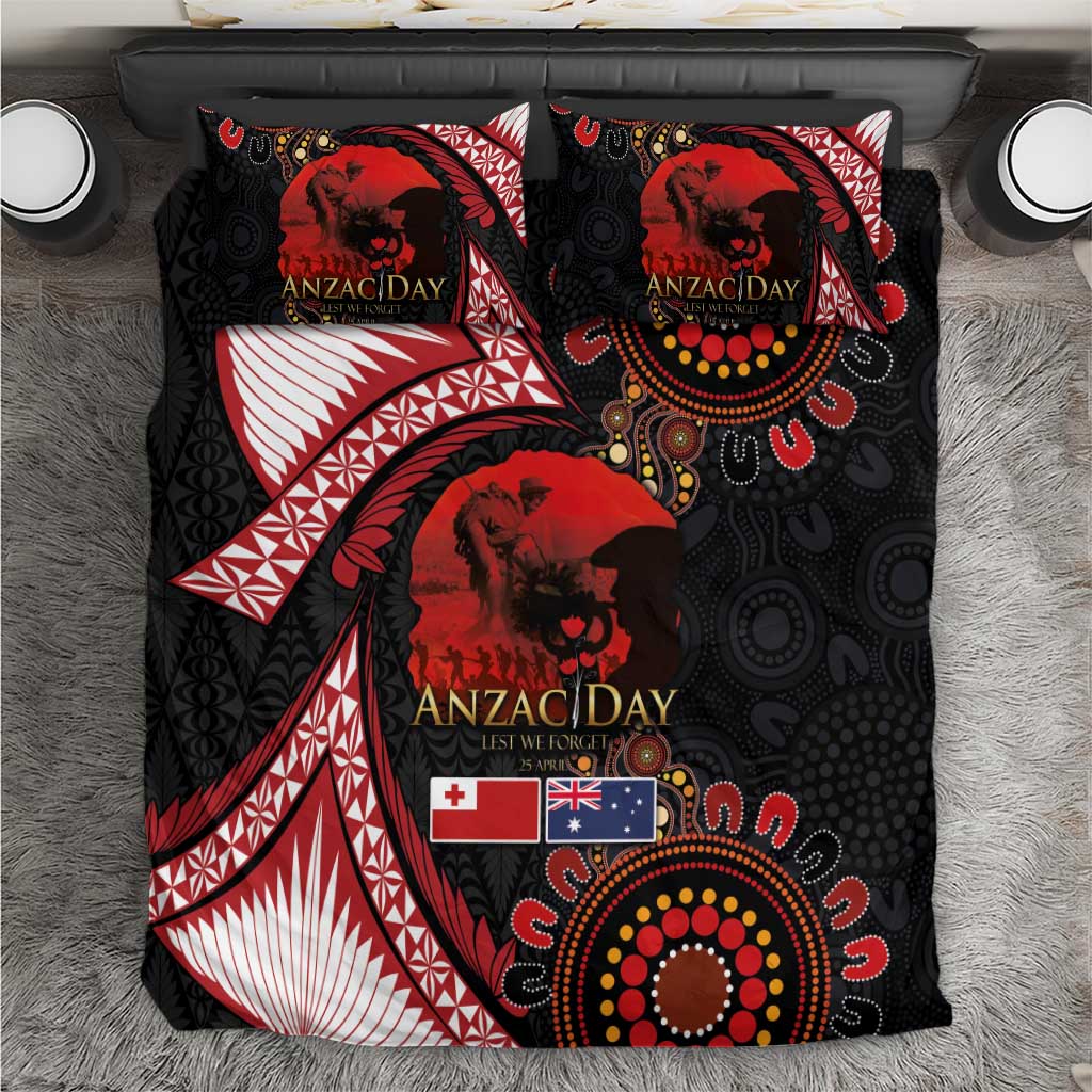 Tonga and Australia ANZAC Day Bedding Set Aboriginal and Ngatu Art Pattern - Gallipoli Lest We Forget