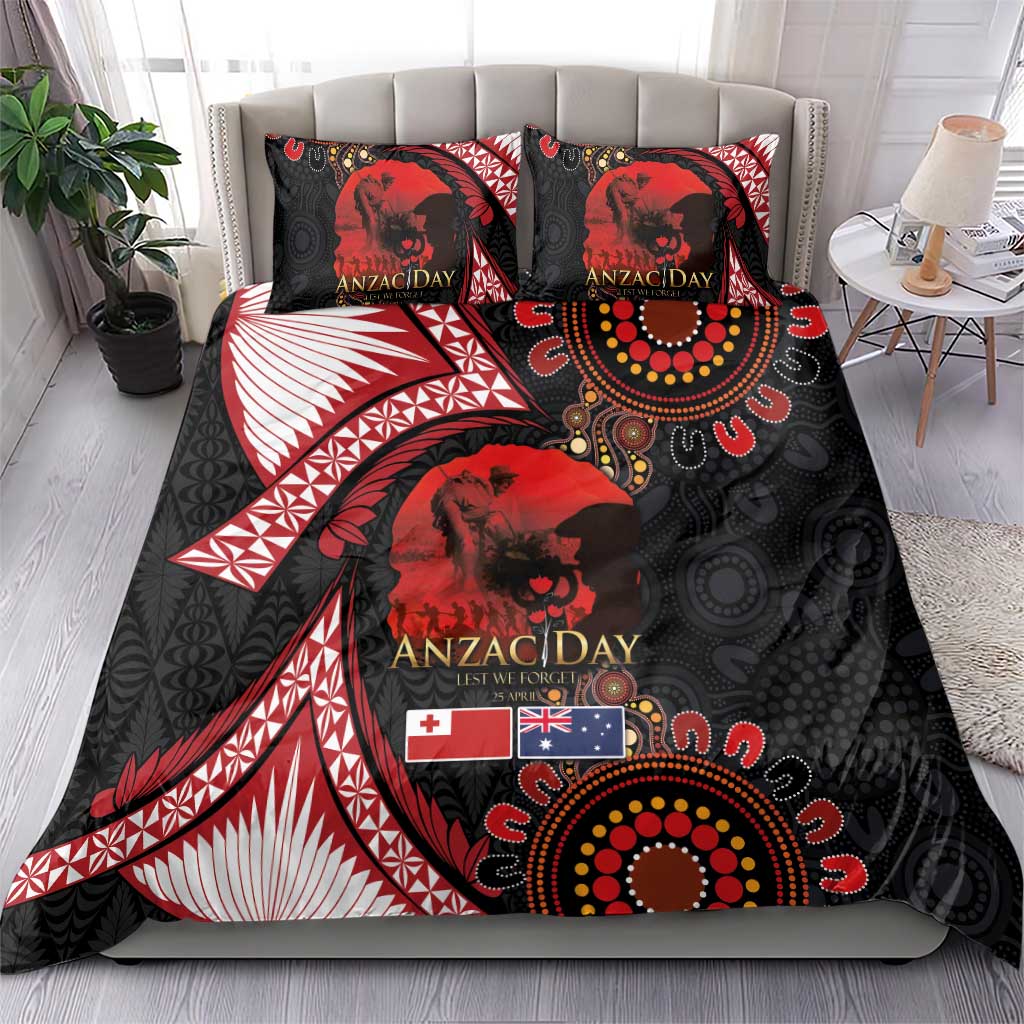 Tonga and Australia ANZAC Day Bedding Set Aboriginal and Ngatu Art Pattern - Gallipoli Lest We Forget