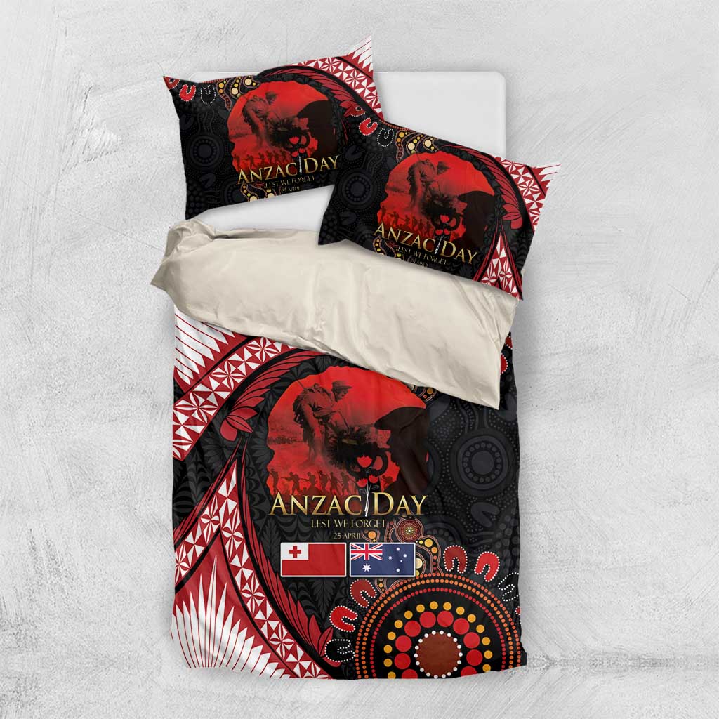 Tonga and Australia ANZAC Day Bedding Set Aboriginal and Ngatu Art Pattern - Gallipoli Lest We Forget