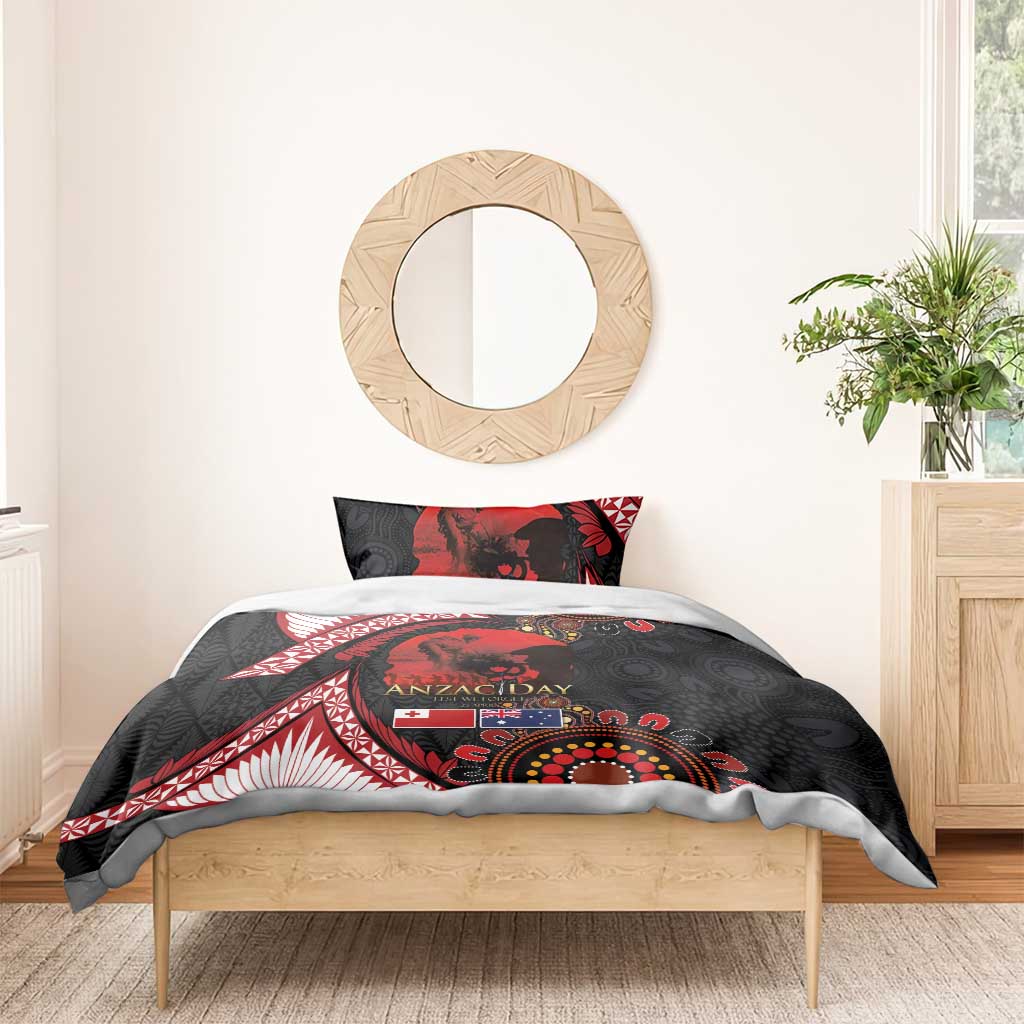 Tonga and Australia ANZAC Day Bedding Set Aboriginal and Ngatu Art Pattern - Gallipoli Lest We Forget