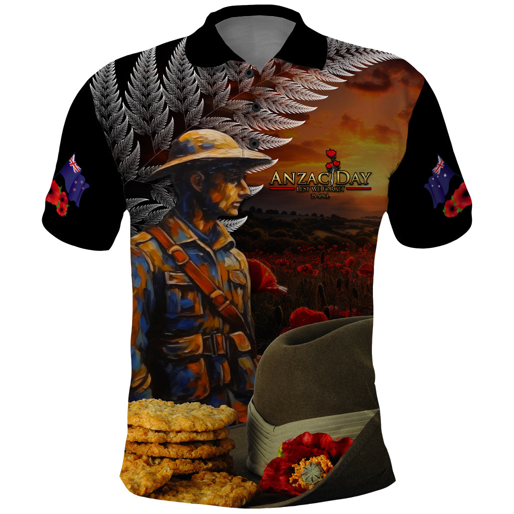 Slouch Hat and Biscuits ANZAC Polo Shirt with Soldier Silver Fern