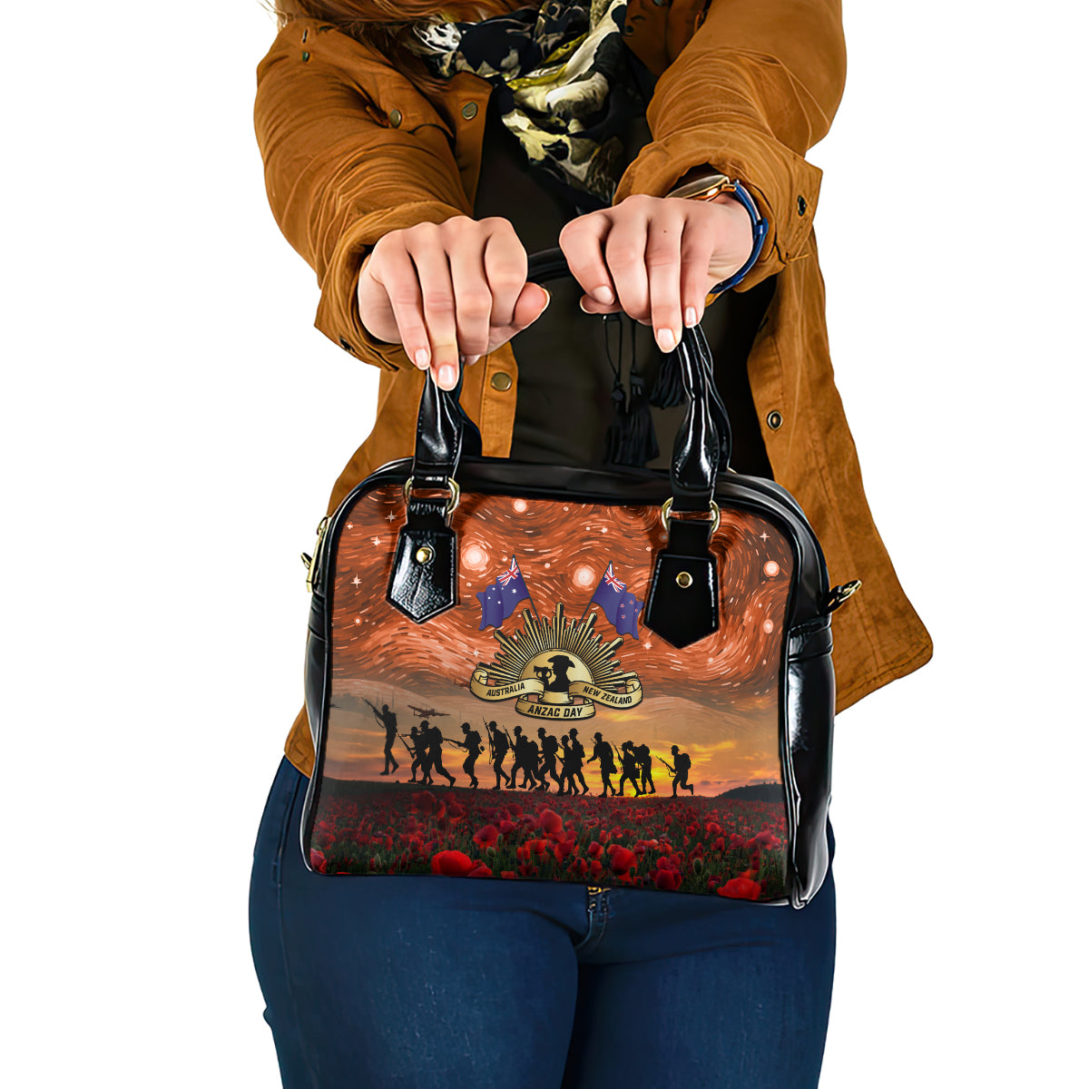 The Rising Sun Badge ANZAC Shoulder Handbag Last Post Field of Poppy Starry Night Style