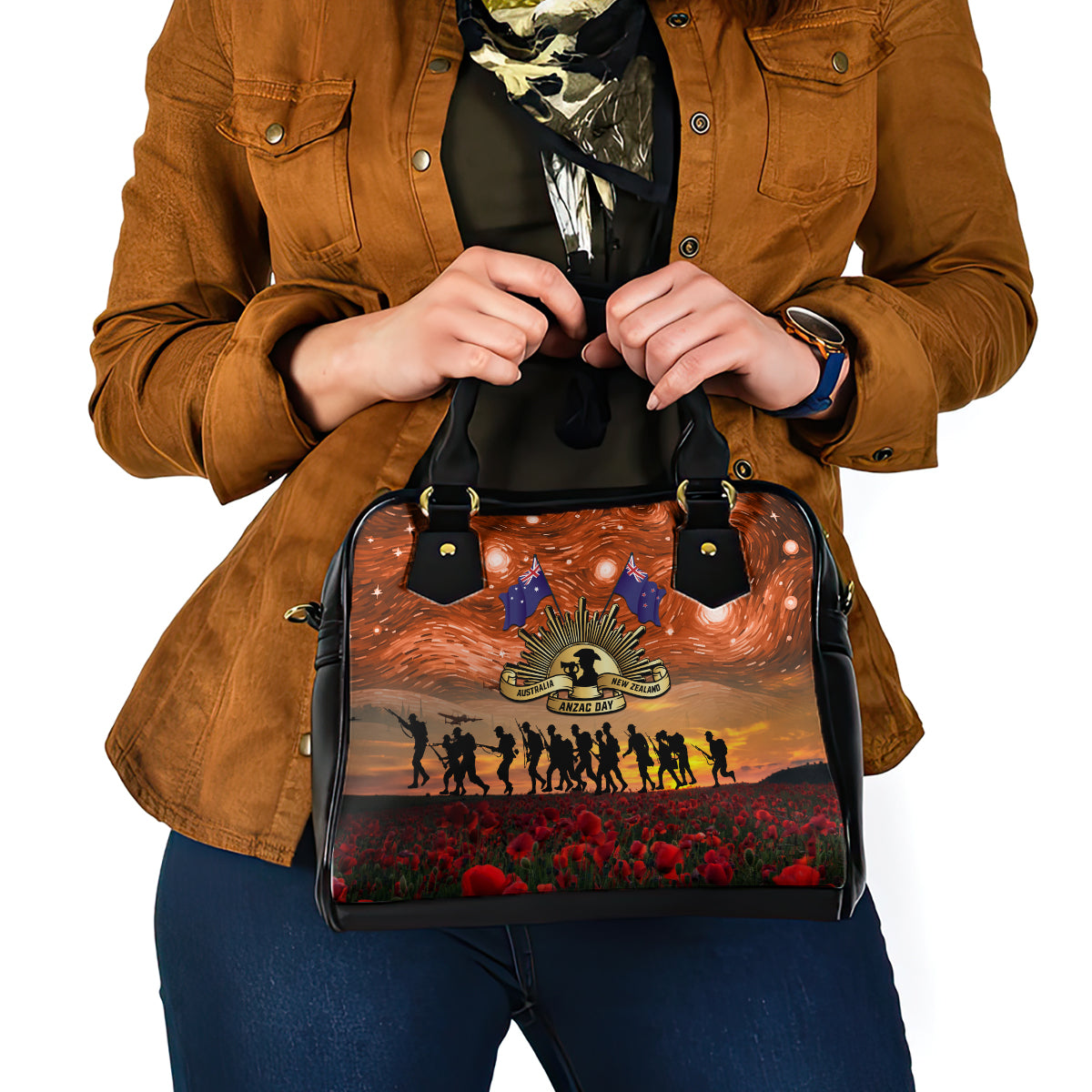 The Rising Sun Badge ANZAC Shoulder Handbag Last Post Field of Poppy Starry Night Style