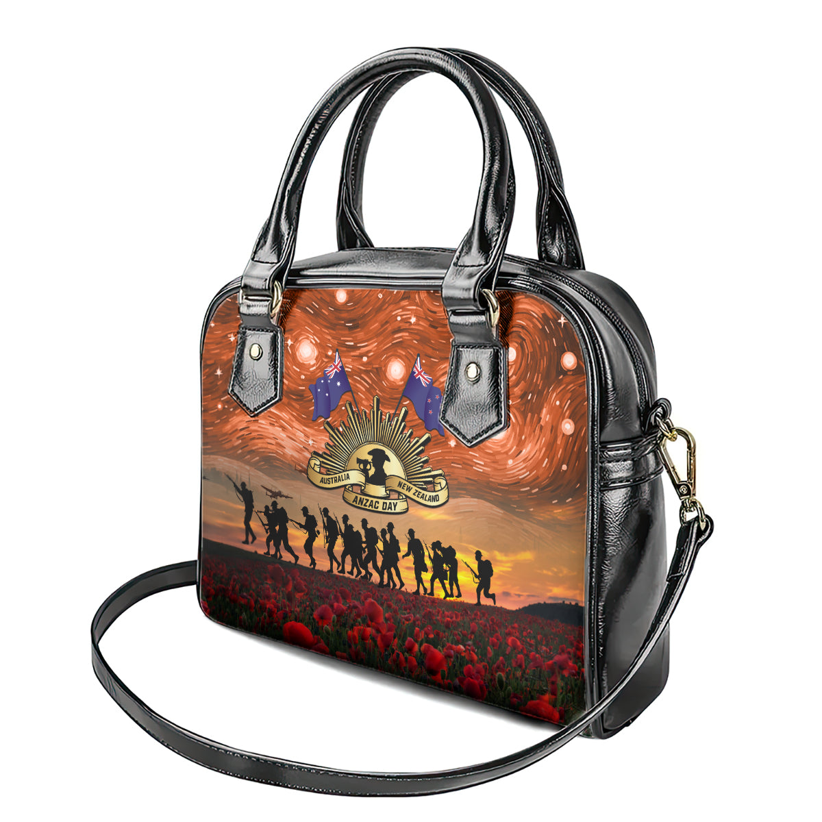 The Rising Sun Badge ANZAC Shoulder Handbag Last Post Field of Poppy Starry Night Style