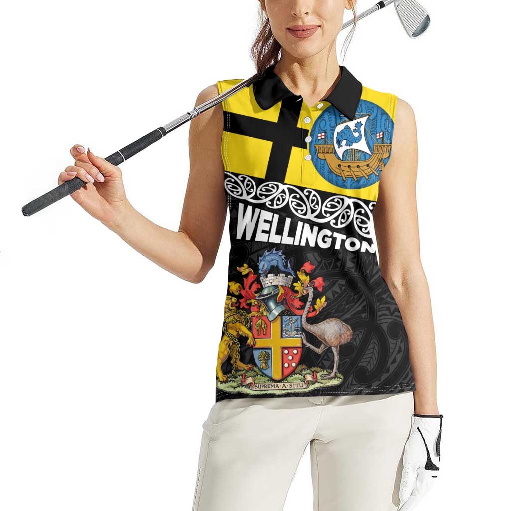 New Zealand Wellington Women Sleeveless Polo Shirt The Capital's Emblems Flag and Koru Art