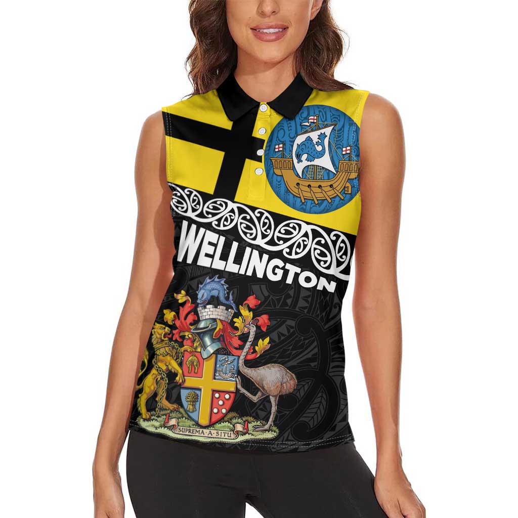 New Zealand Wellington Women Sleeveless Polo Shirt The Capital's Emblems Flag and Koru Art