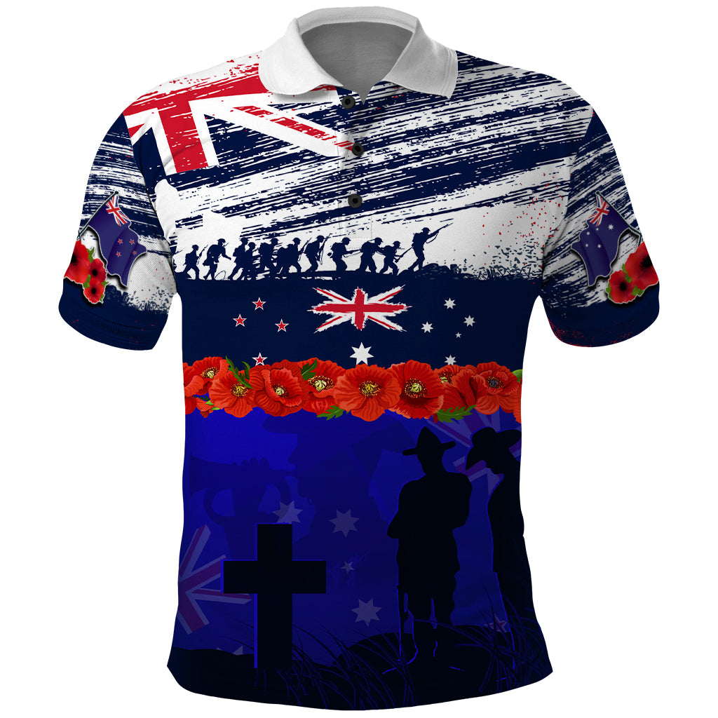 New Zealand and Australia ANZAC Day Polo Shirt Lest We Forget Red Poppy Flowers and Soldier