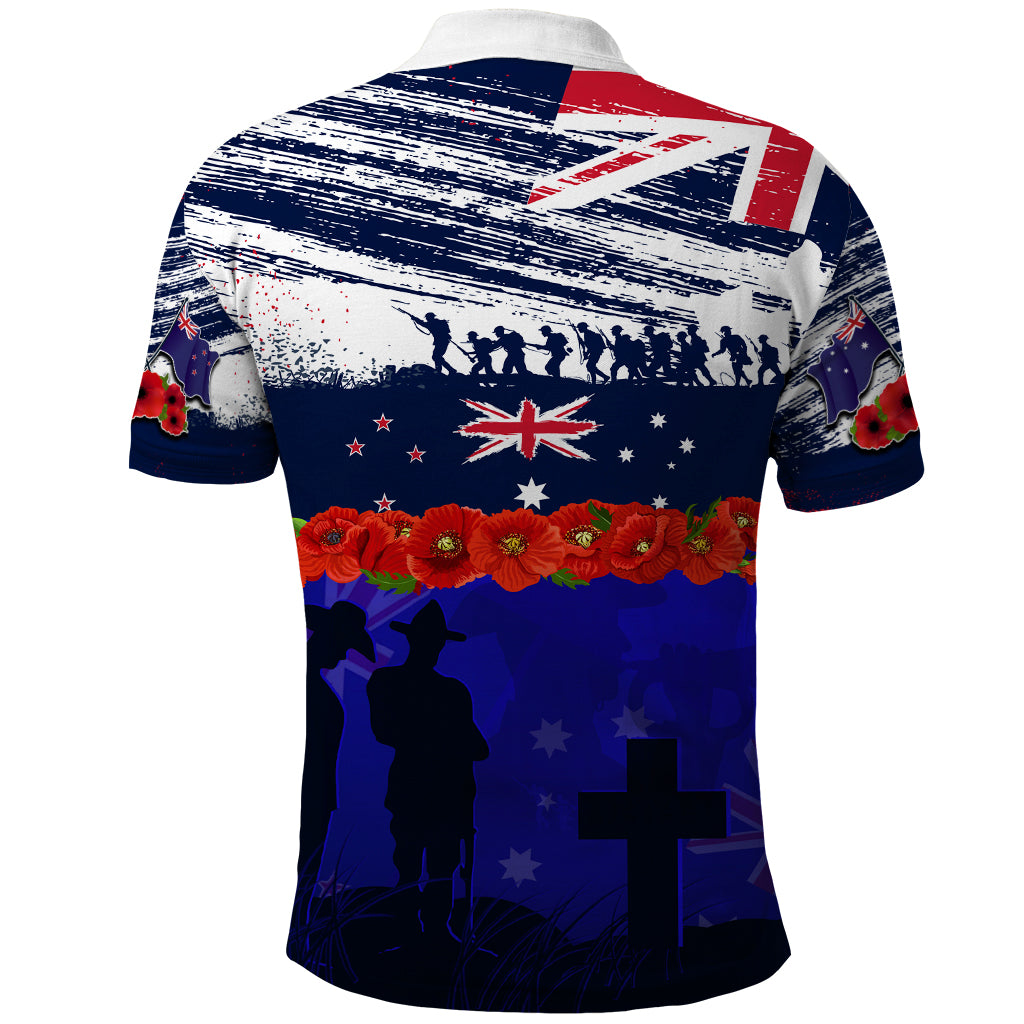 New Zealand and Australia ANZAC Day Polo Shirt Lest We Forget Red Poppy Flowers and Soldier