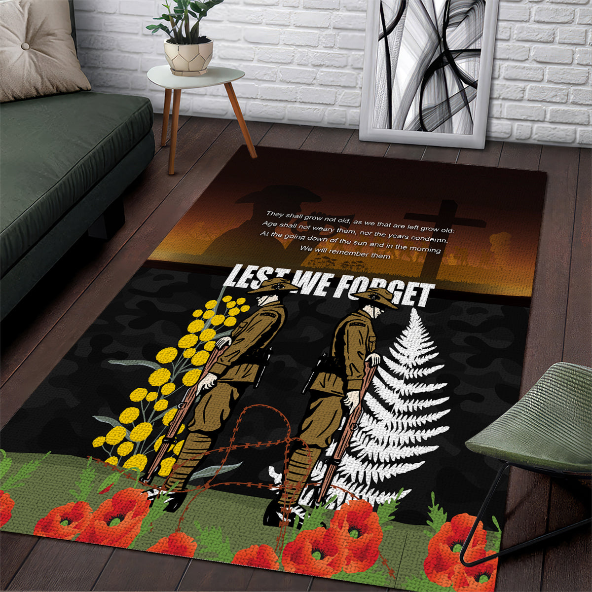 New Zealand and Australia ANZAC Day Area Rug Soldier and Last Post Camouflage Pattern