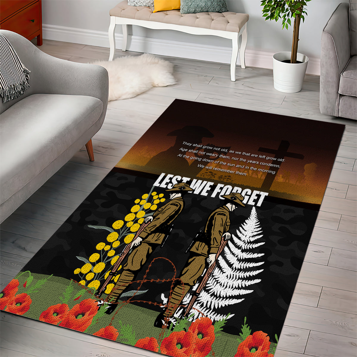 New Zealand and Australia ANZAC Day Area Rug Soldier and Last Post Camouflage Pattern