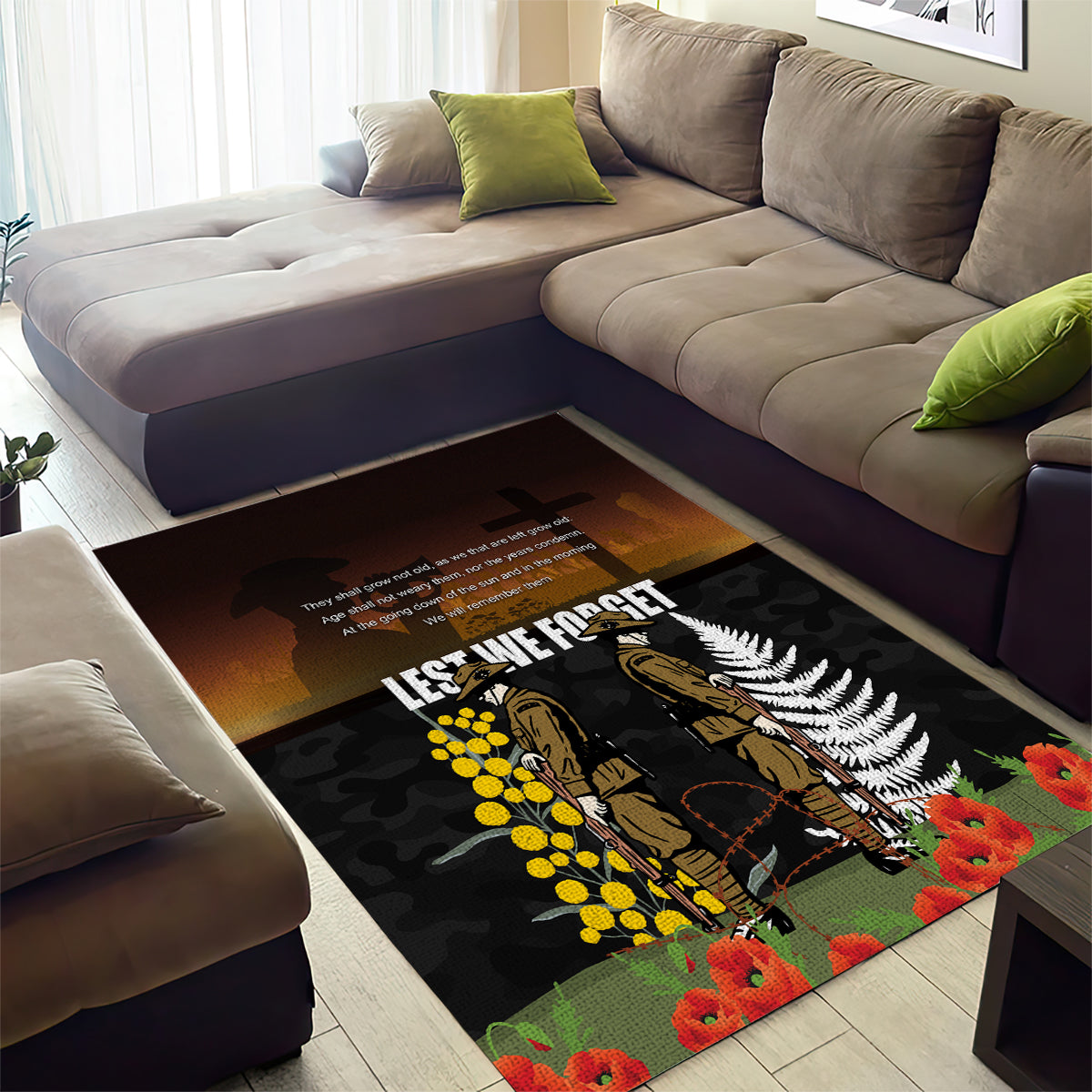 New Zealand and Australia ANZAC Day Area Rug Soldier and Last Post Camouflage Pattern