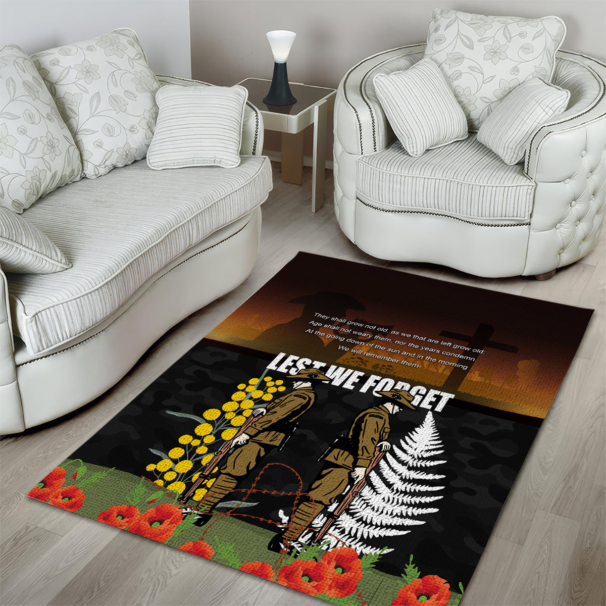 New Zealand and Australia ANZAC Day Area Rug Soldier and Last Post Camouflage Pattern