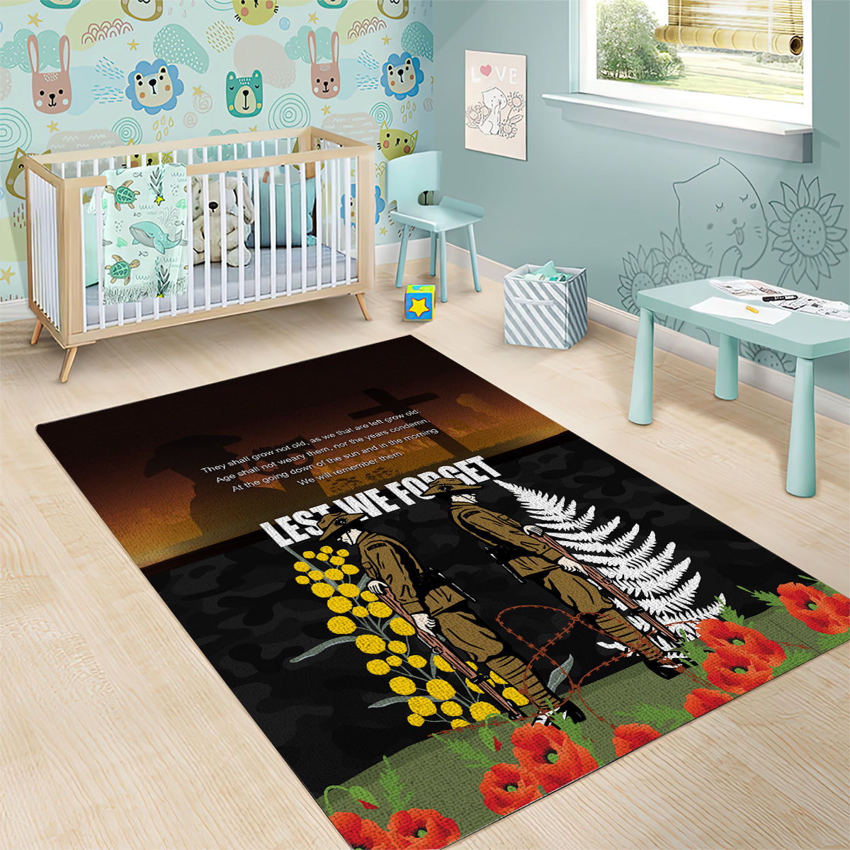 New Zealand and Australia ANZAC Day Area Rug Soldier and Last Post Camouflage Pattern