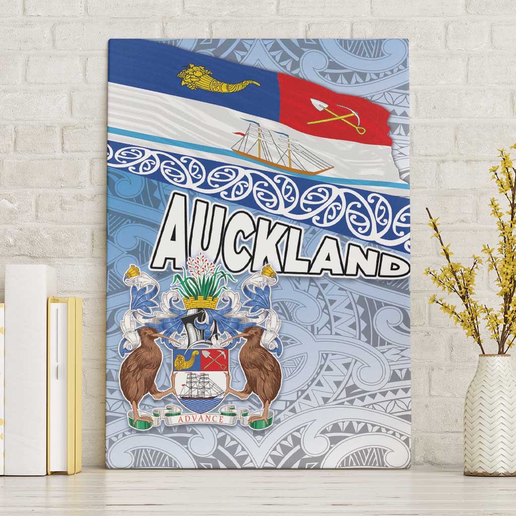 New Zealand Auckland Canvas Wall Art Auckland's Flag and Coat of Arms - Koru Art Maori Pattern