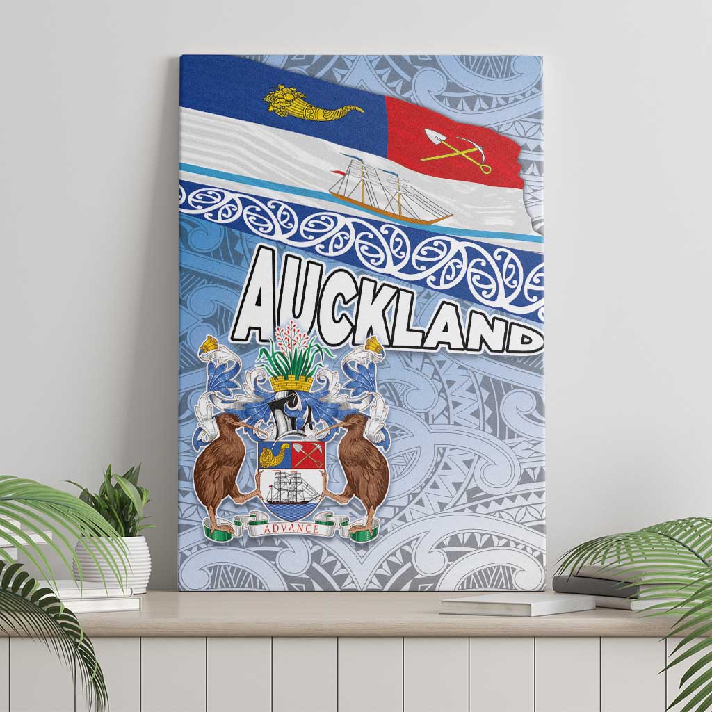 New Zealand Auckland Canvas Wall Art Auckland's Flag and Coat of Arms - Koru Art Maori Pattern