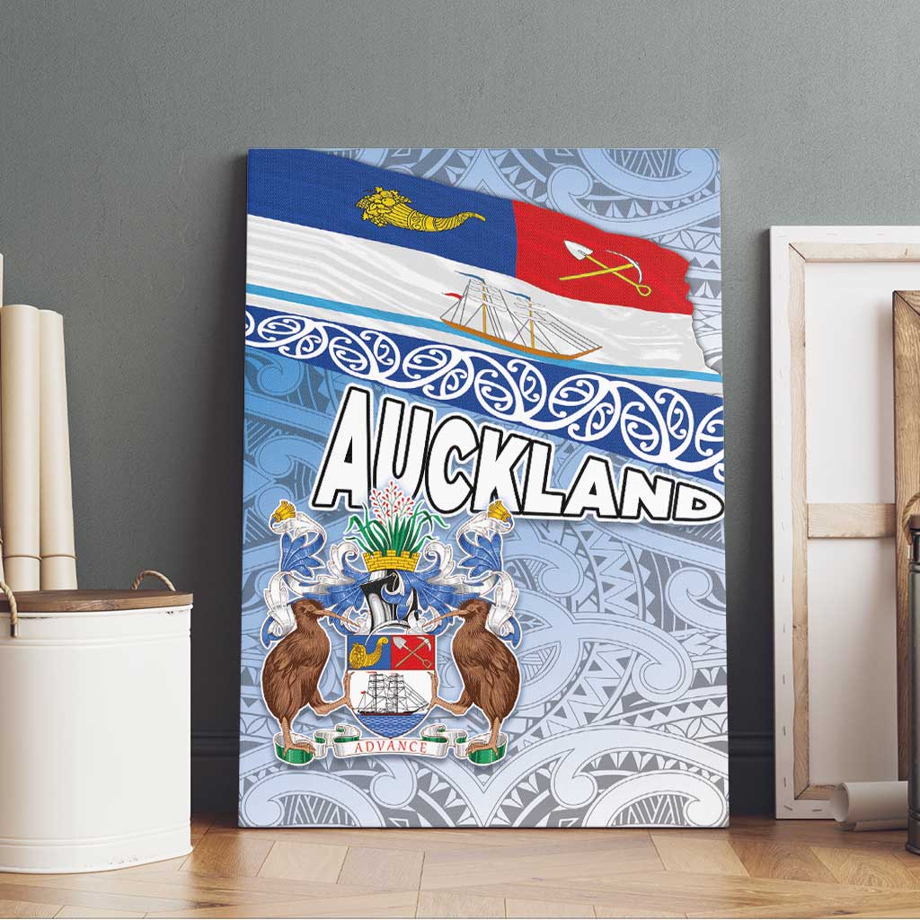 New Zealand Auckland Canvas Wall Art Auckland's Flag and Coat of Arms - Koru Art Maori Pattern