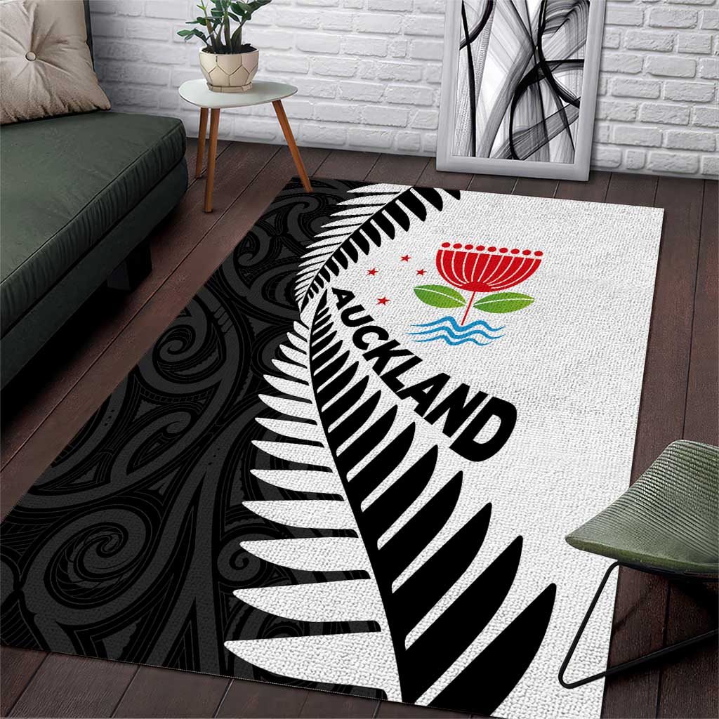 New Zealand Auckland Area Rug Auckland's Emblem and Silver Ferns - Maori Art Tattoo