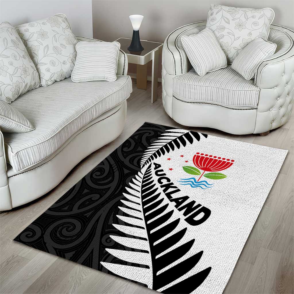 New Zealand Auckland Area Rug Auckland's Emblem and Silver Ferns - Maori Art Tattoo