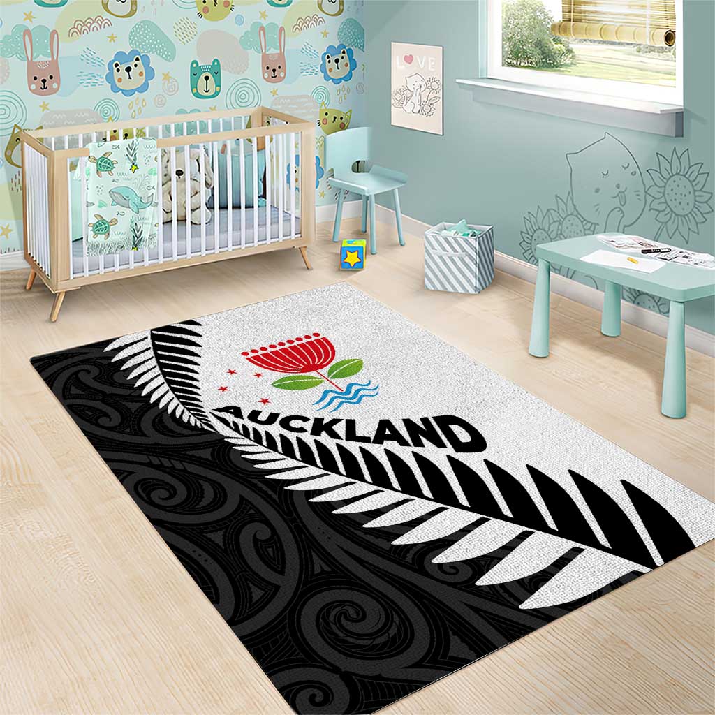 New Zealand Auckland Area Rug Auckland's Emblem and Silver Ferns - Maori Art Tattoo