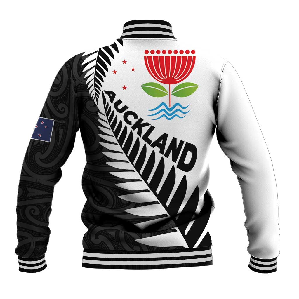 New Zealand Auckland Baseball Jacket Auckland's Emblem and Silver Ferns - Maori Art Tattoo