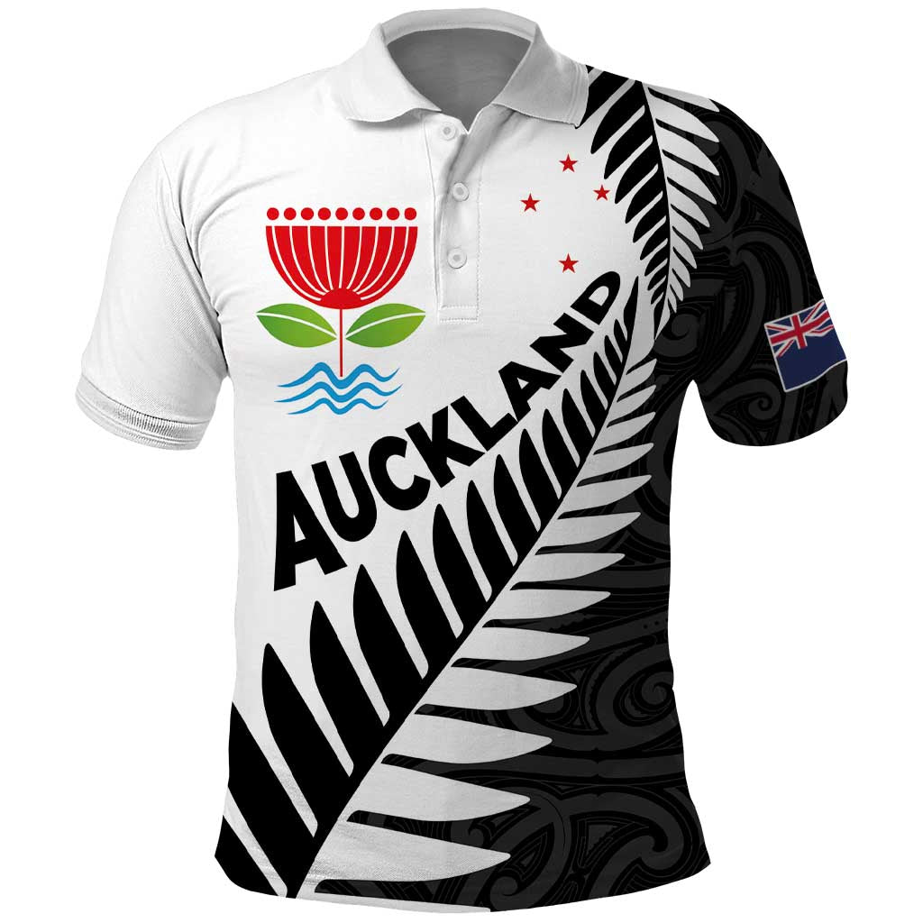 New Zealand Auckland Polo Shirt Auckland's Emblem and Silver Ferns - Maori Art Tattoo