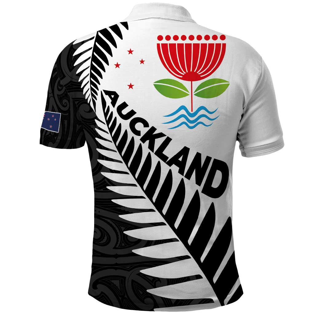 New Zealand Auckland Polo Shirt Auckland's Emblem and Silver Ferns - Maori Art Tattoo