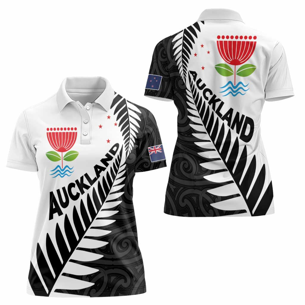 New Zealand Auckland Women Polo Shirt Auckland's Emblem and Silver Ferns - Maori Art Tattoo