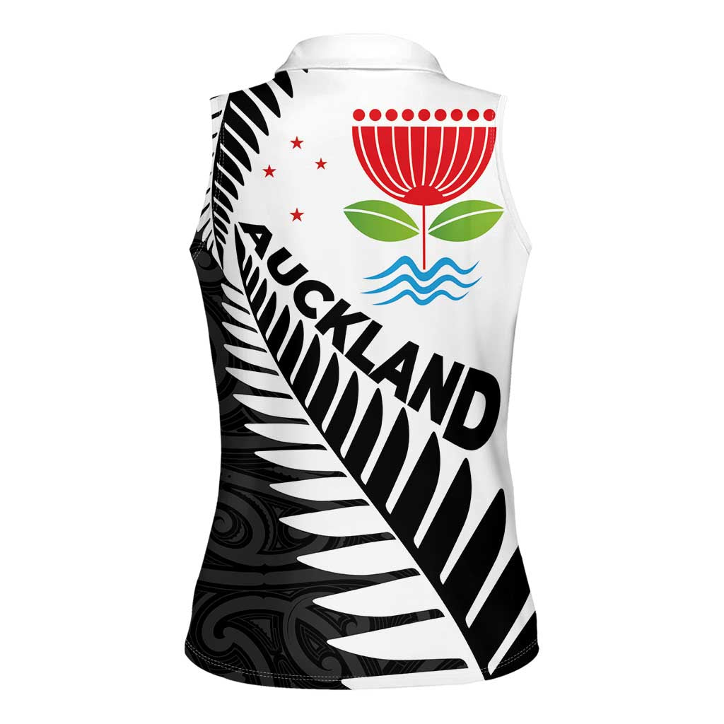 New Zealand Auckland Women Sleeveless Polo Shirt Auckland's Emblem and Silver Ferns - Maori Art Tattoo